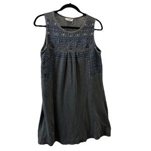 Lucky Brand Women’s Sleeveless Embroidered Knit Mini Dress Gray Size S Boho